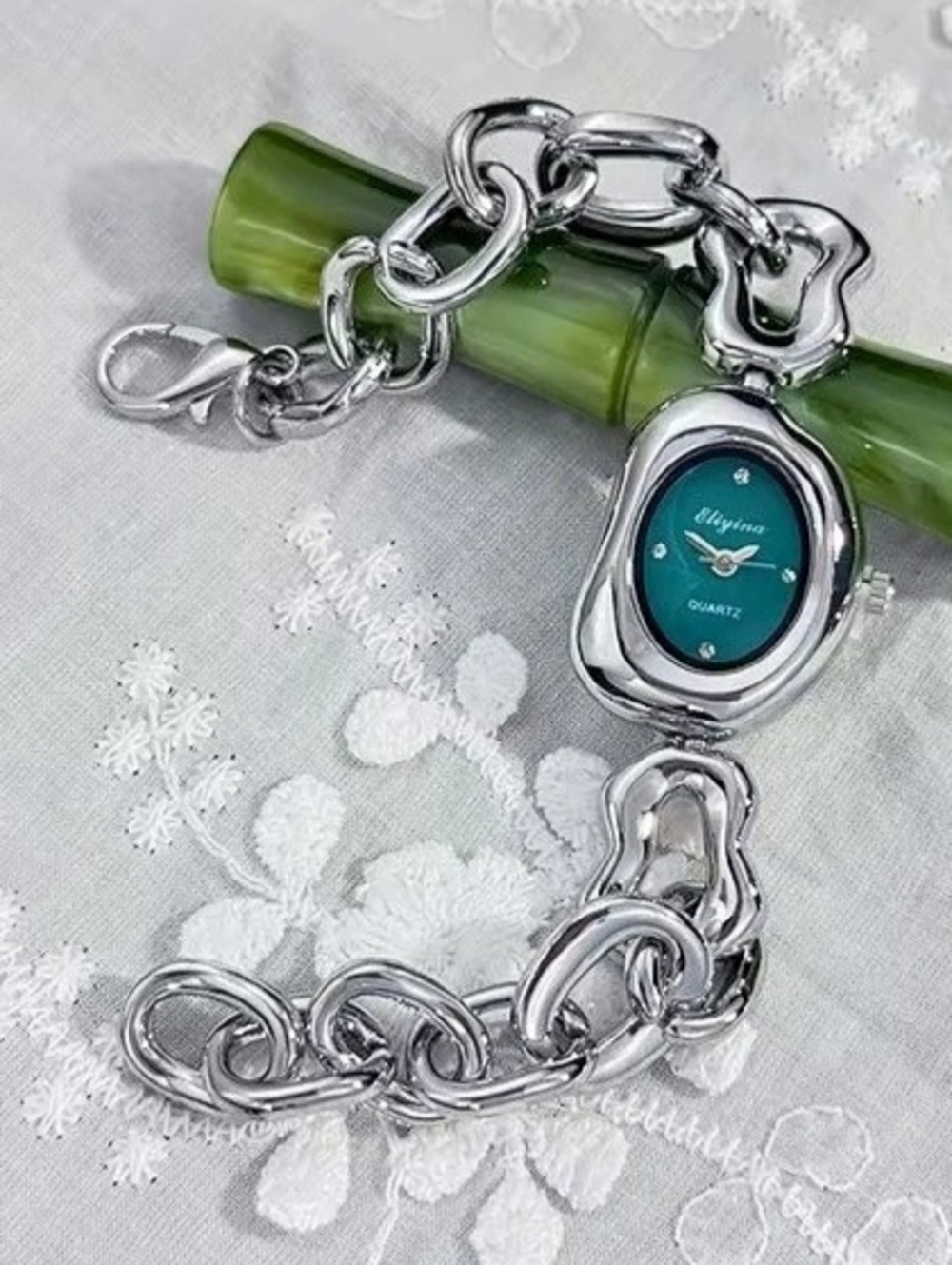 New Green Pendant Chain Bracelet Watch